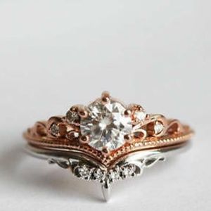 White Topaz Silver & Rose Gold Ring Set